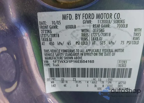 2006 Ford F350 Lariat/Xl/Xlt from USA, damaged, VIN 1FTWX31P16EB54165